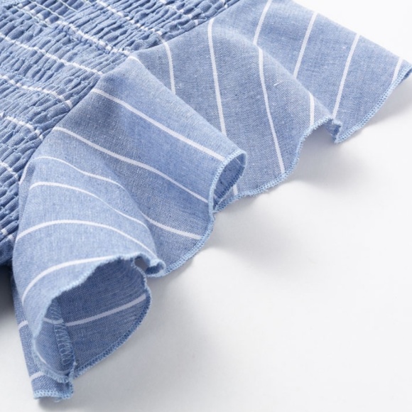 Striped Ruffle Detail Fit and Flared Blue Dress - Picture 11 of 16